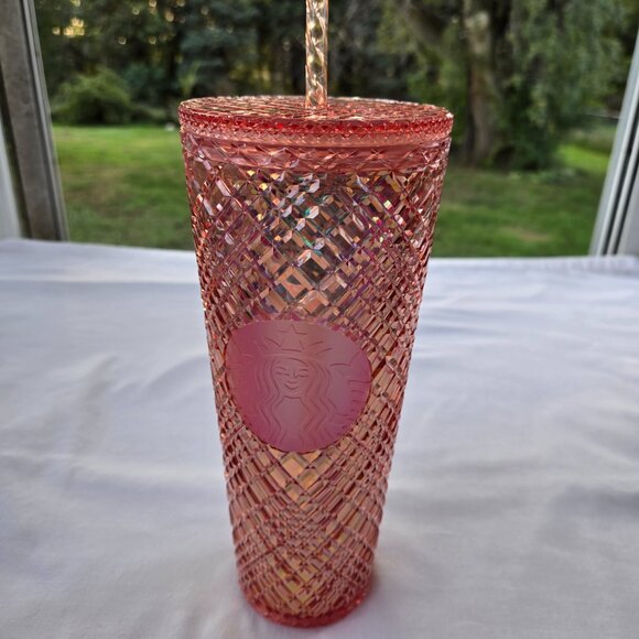 2021 Starbucks Rose Gold Jeweled Diamond Bling Tumbler 24oz - Picture 1 of 7